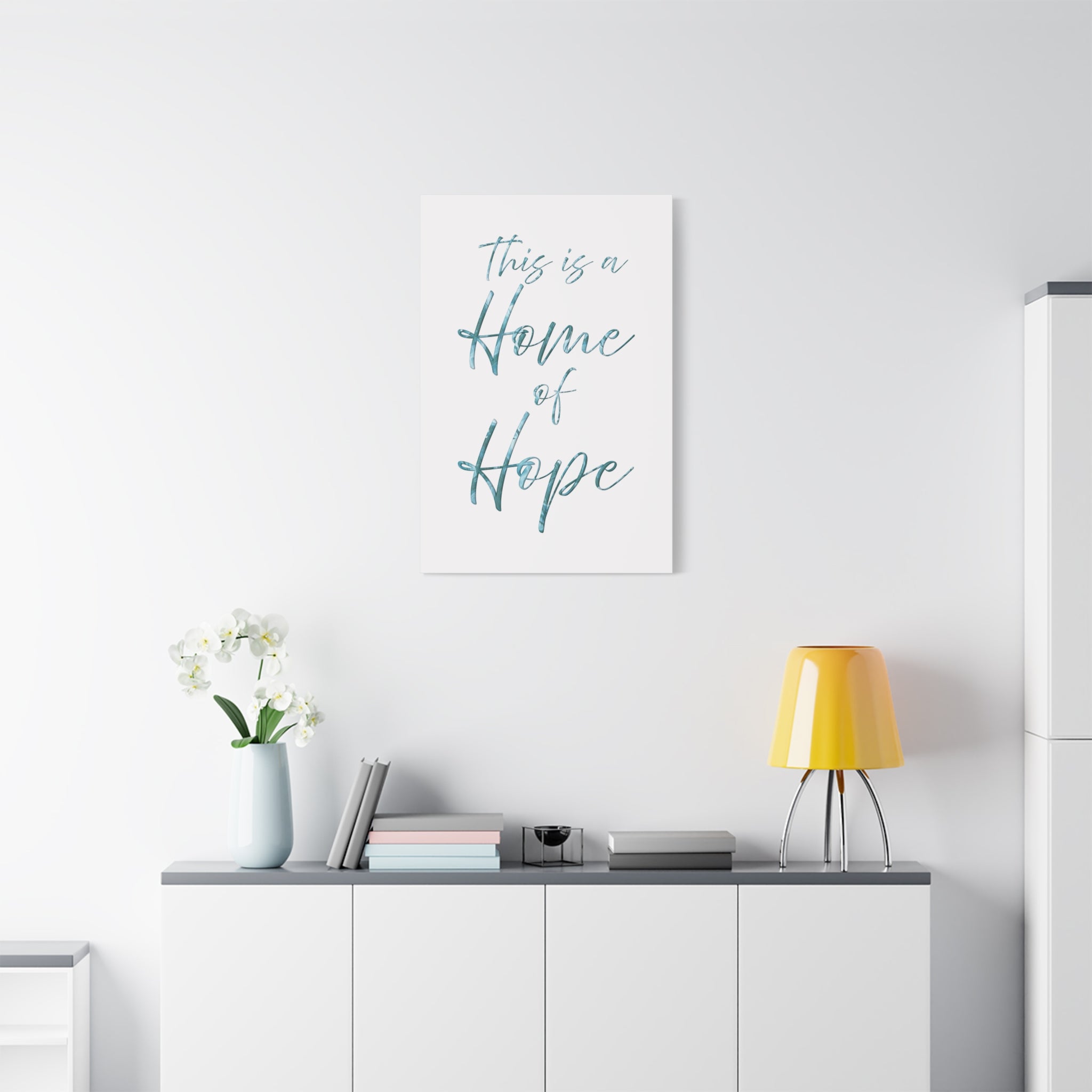 Home of Hope Canvas Wall Art — Inspirational Script Quote Matte Stretched Canvas