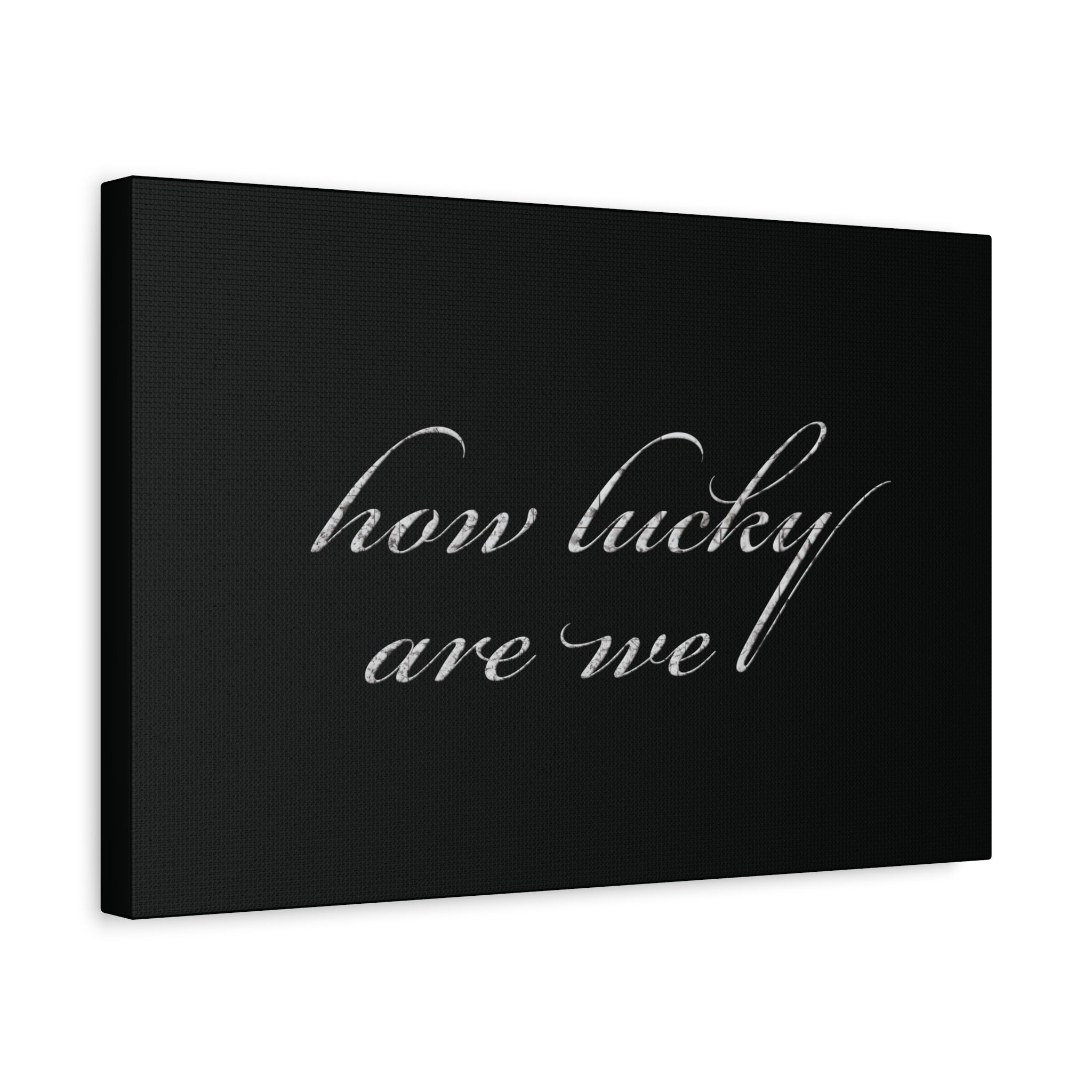 How Lucky Are We Canvas Wall Art | Minimalist Gray Script Quote | Modern Gratitude Decor